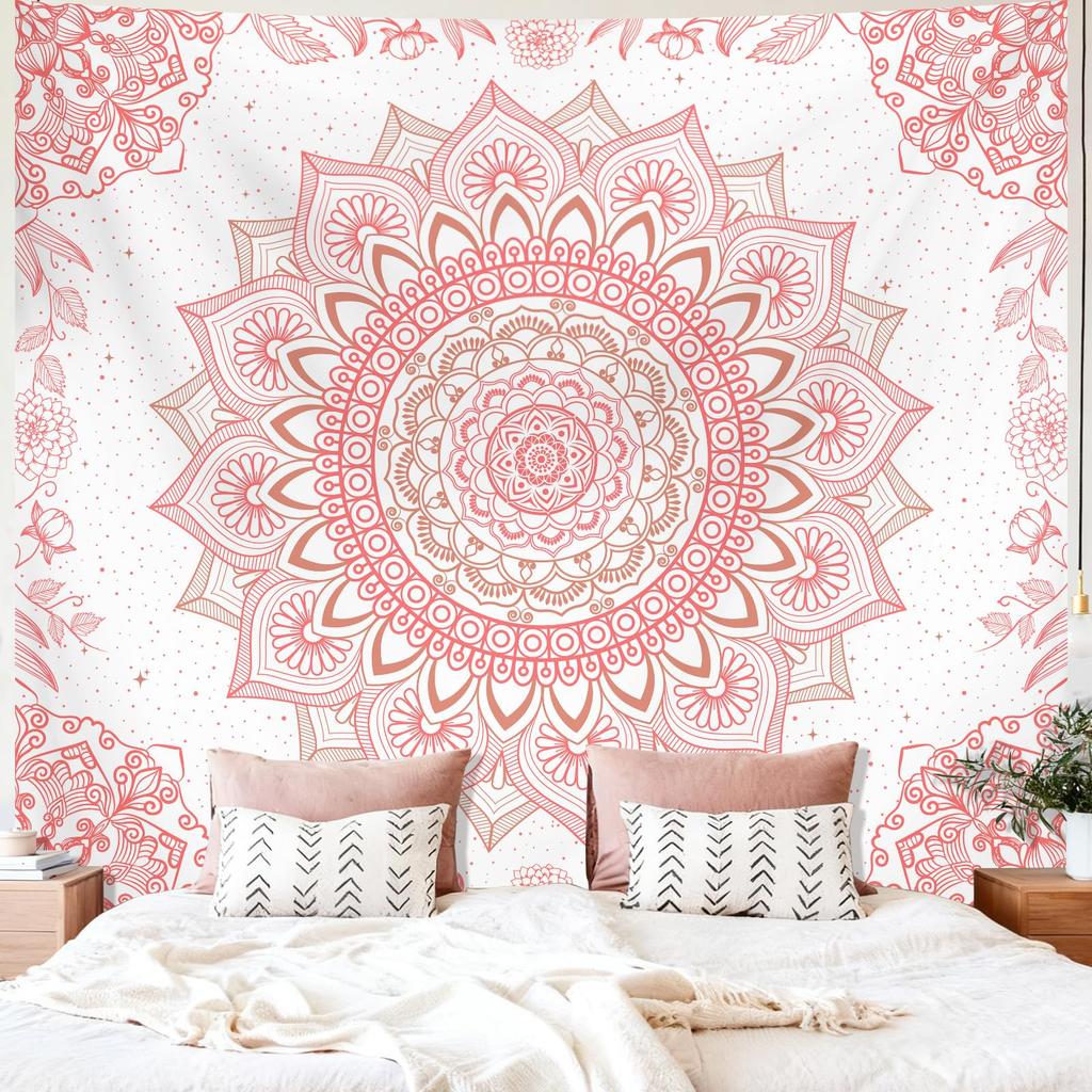 Boho Mandala Butterfly Floral Tapestry for Bedroom, Hippie Moon Ceiling Colorful Plant Flower Tapestries Aesthetic, Bohemia