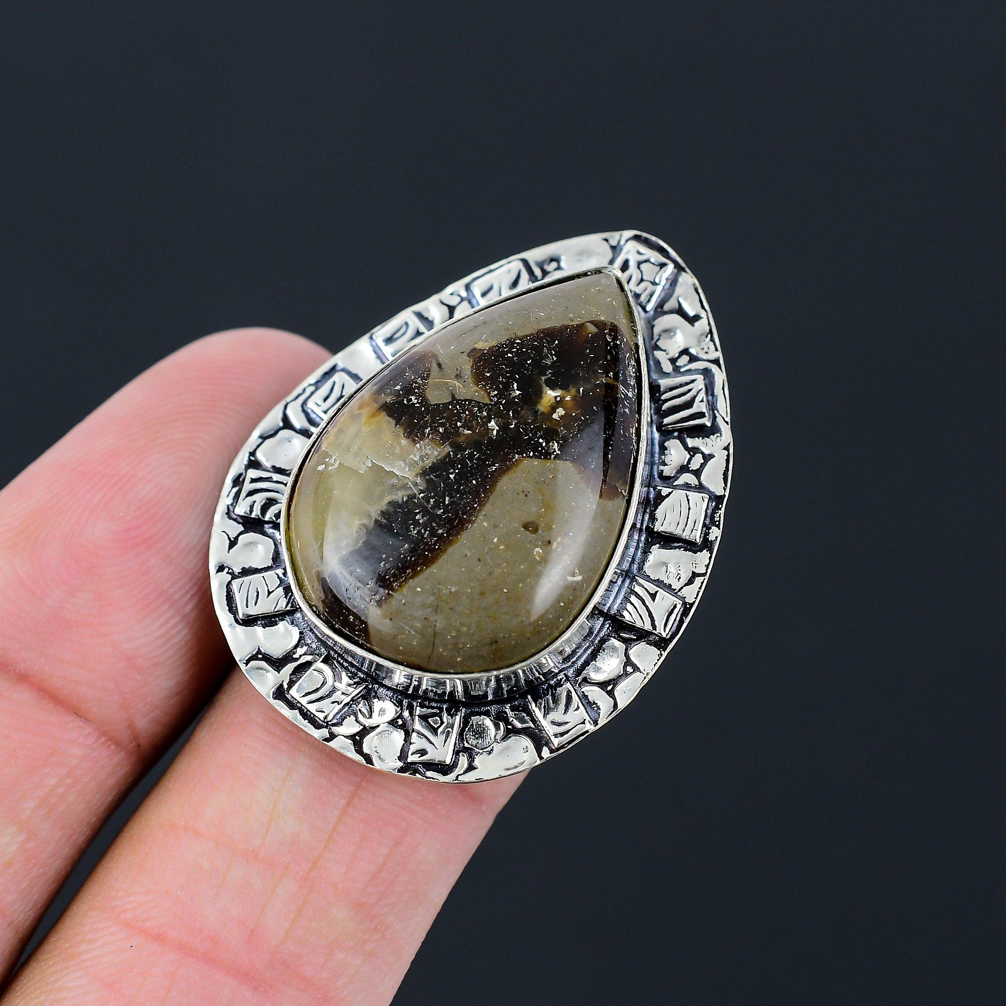Memorial Day Deal Sterling Silver Septarian Stone Statement Ring Jewelry US 8 8