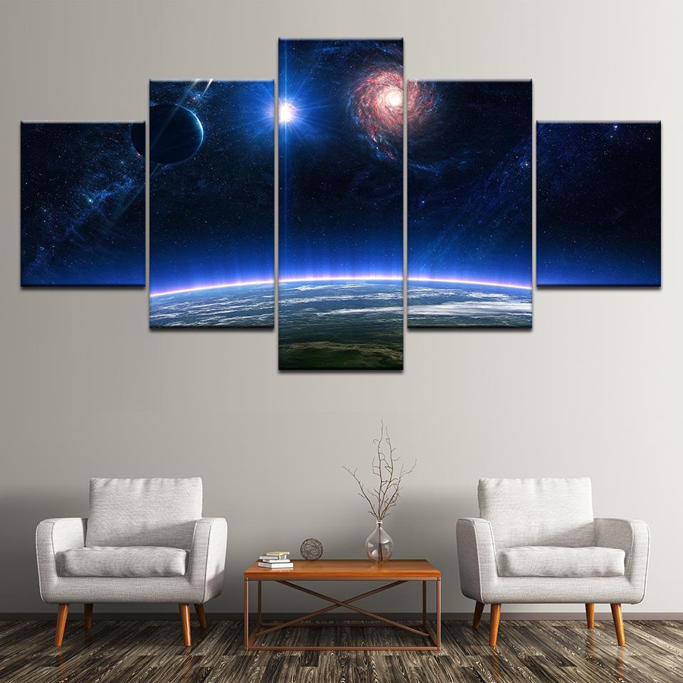 Leinwandbild Weltraum Planet Sternenhimmel 5 Teile Wandkunst Malerei Modulare Tapeten Poster Druck für Wohnzimmer Heimdekoration