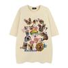 Women's Cute Cartoon Cat & Dog Print American Style Cotton T-Shirt - Short Sleeve, Round Neck, Loose Fit