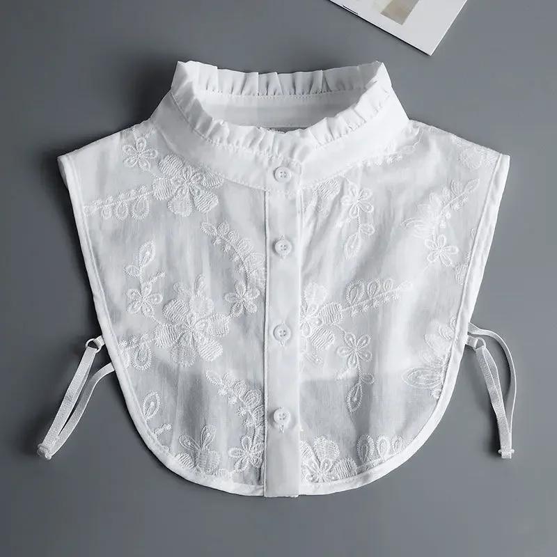 Cotton Floral Fake Collar Women Detachable Lapel Choker Necklace Ladies Removable Half Shirt False Collar Decoration