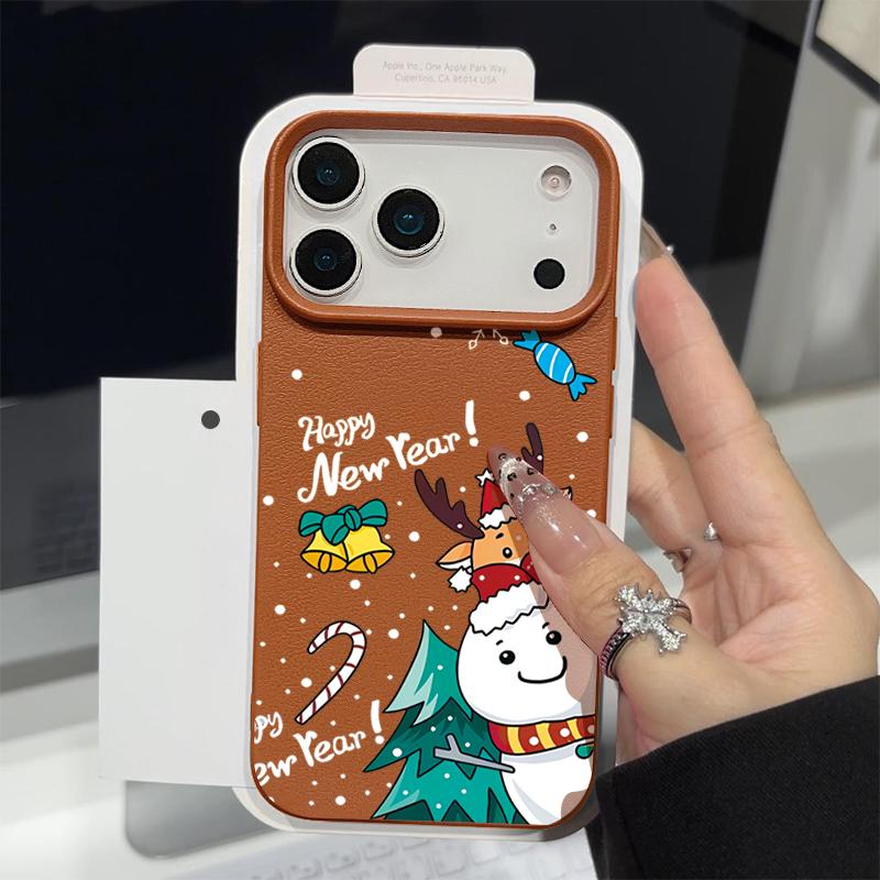 Christmas Deer Pattern Phone Case For iPhone Air 17 16 Pro Max 15 14 13 12 Pro Max 11 16e Shockproof Soft Silicone Leather Texture Cover