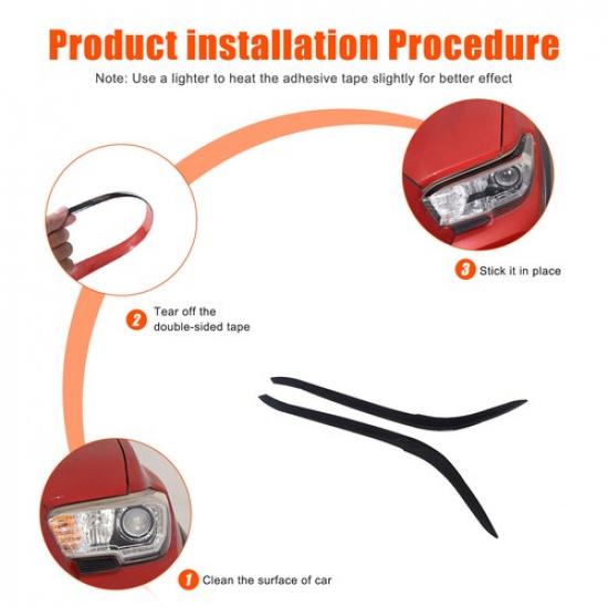 Piano Black Headlight Eyebrow Eyelid Strip Cover Trim For Toyota Tacoma 2016-22