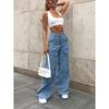 Women Jeans Wide Leg Pants Ankle Length Mid Waist Washing Zipper Loose Slight Strech High Street Solid Pockets