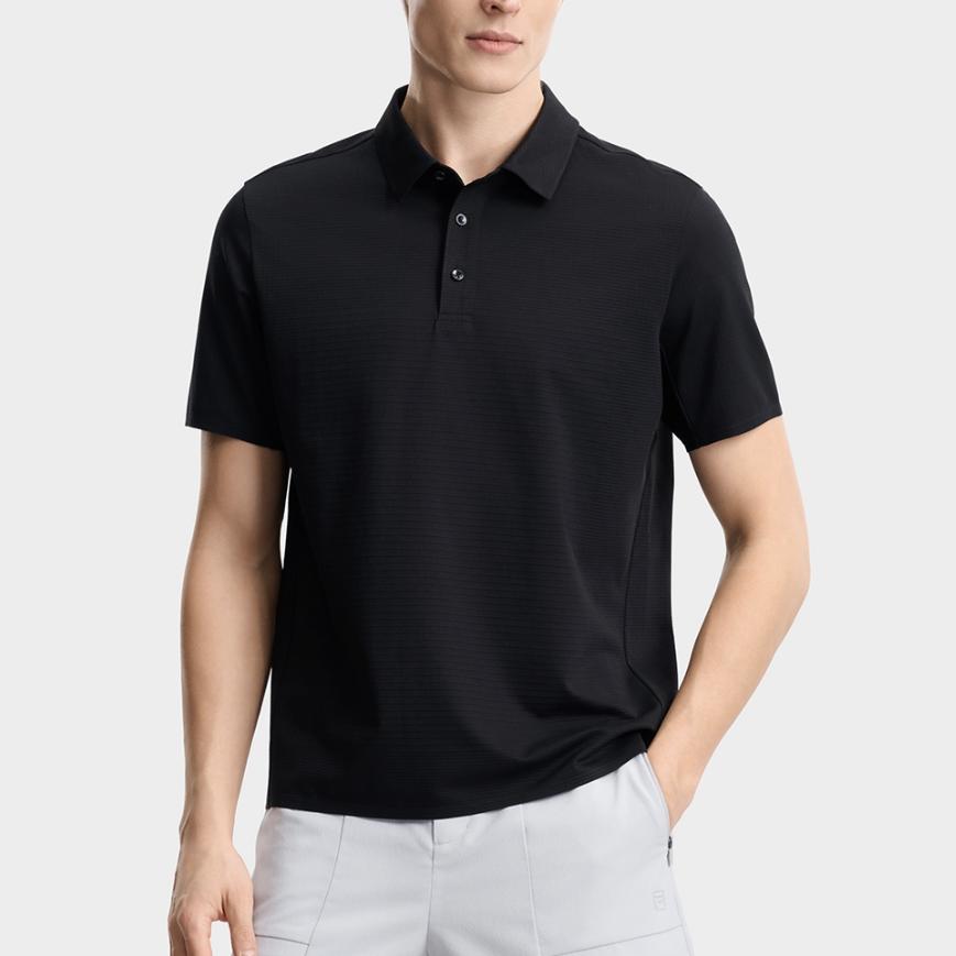 FILA Blue Solid Loose Knit Short Sleeve Polo Shirt Men tops F11M622120F-BK