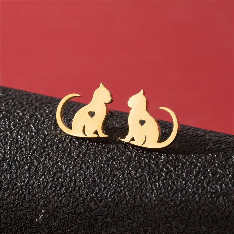Cute Cat Stainless Steel Stud Earrings for Women Persian Cat Ear Jewelry Girls Student Birthday Earring Gifts Accessories