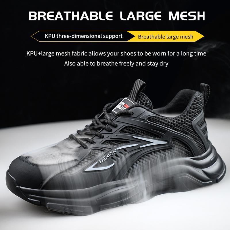 Steel Toe Safety Shoes Mens Lightweight Breathable Puncture Proof Light Sneaker Security Protection Indestructible Work Shoes