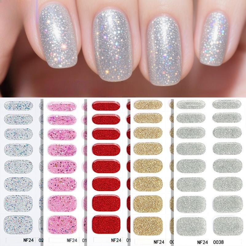 New Semi-cured Gel Nail Stickers with Glitter, Pure Glitter, and Whitening Effect; Semi-cured UV Nail Stickers.