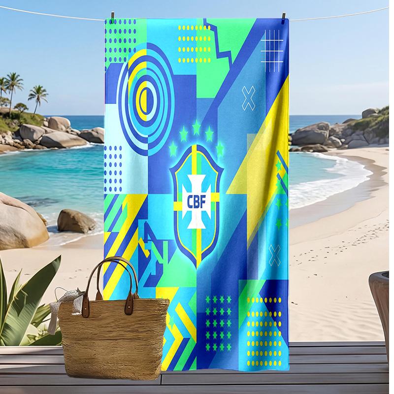 Brasilien Fußball Druck Strandtuch Schnelltrocknend Super Saugfähig Weiches Badetuch zum Schwimmen Strand Reisen Fan Souvenir Geschenk