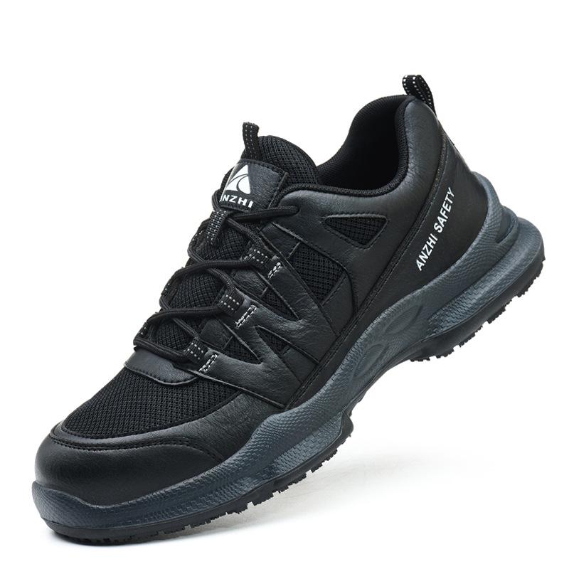 Anzhi Men's Black Low-Top Safety Shoes: Anti-Smash, Anti-Puncture, Breathable, Non-Slip, Wear-Resistant for Summer Construction.
