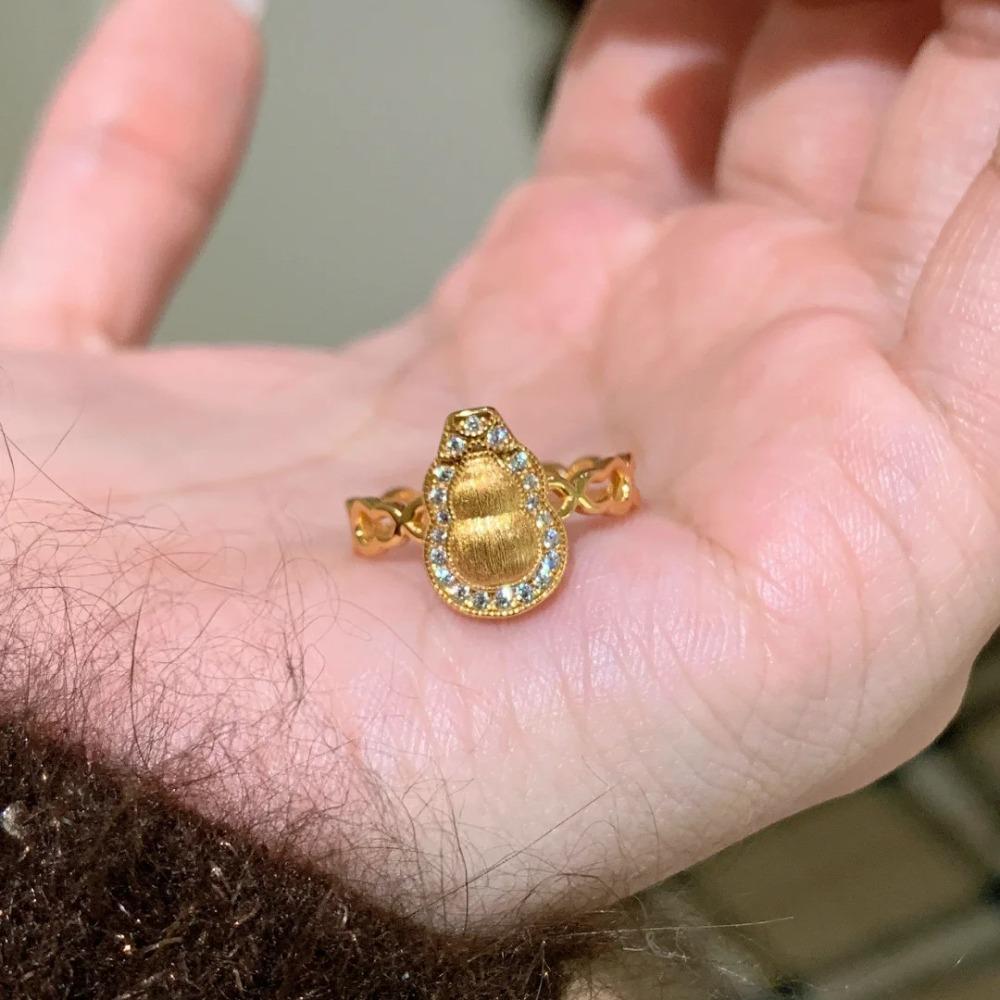 

Open Ring for Women New Chinese Style Zircon Gold Gourd Ring with Diamond Inlay High End Fashion Jewelry adjustable