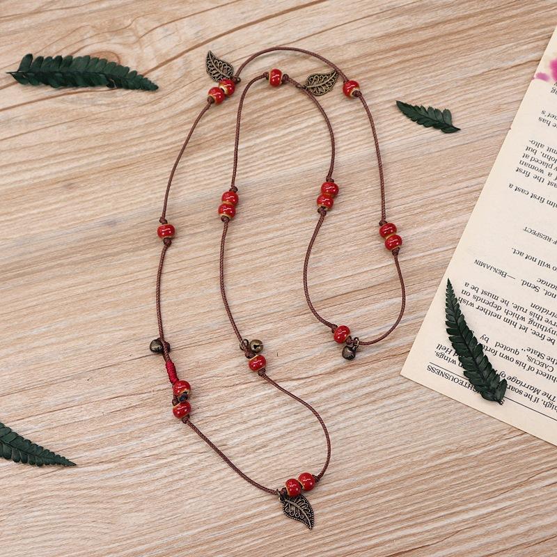 BLINGBAY Women's Bracelet Retro Bohemian Style Ceramic Bracelet Sweet Style Bell Leaf Shape Versatile Multi-Loop Bracelet Jewelry Gift