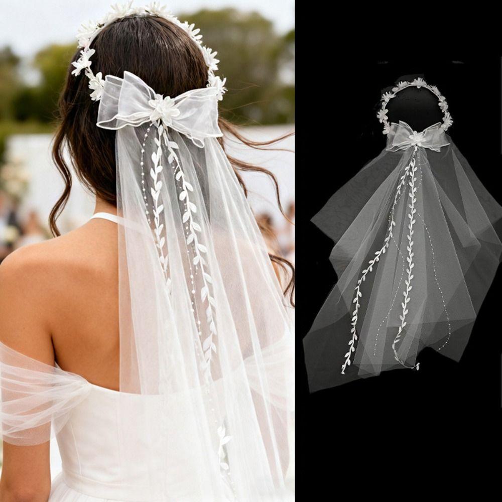 White Girls Head Gauze Polyester Flower Wreath Elegant Bow Veil Hair Hoop  Casual Daily Outing