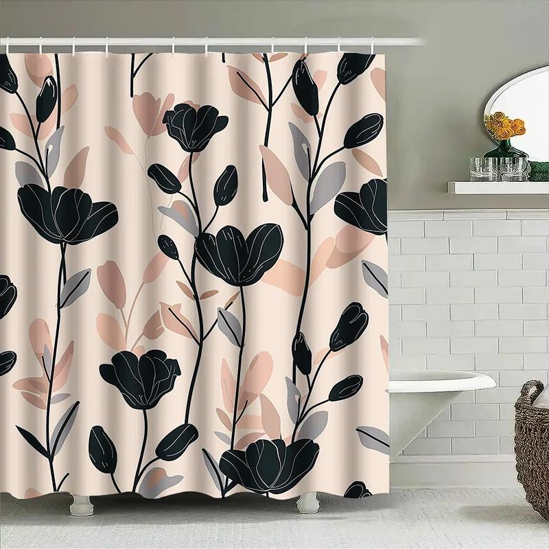 Modern Floral Shower Curtain Bathroom Decor Waterproof Fabric 3D Printed Customizable Home Decoration Pink Grey Black Colorful