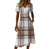 Vestito da donna a quadri casual alla moda a maniche corte con scollo a V