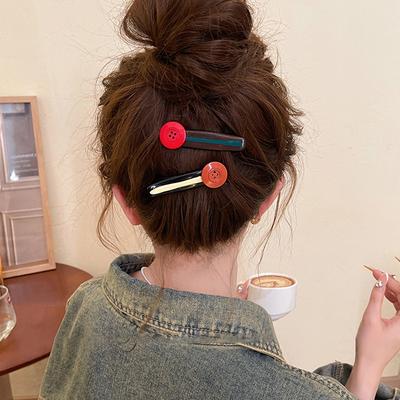 Korean Version Contrasting Color Drip Button Side Duck Bill Clip New Ins Style Versatile Hairpin Niche Personality Simple Hair Accessories