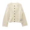 Nanyou Women's Autumn 2026 Round Neck Loose Knit Cardigan - Double Pocket, Hollow Design