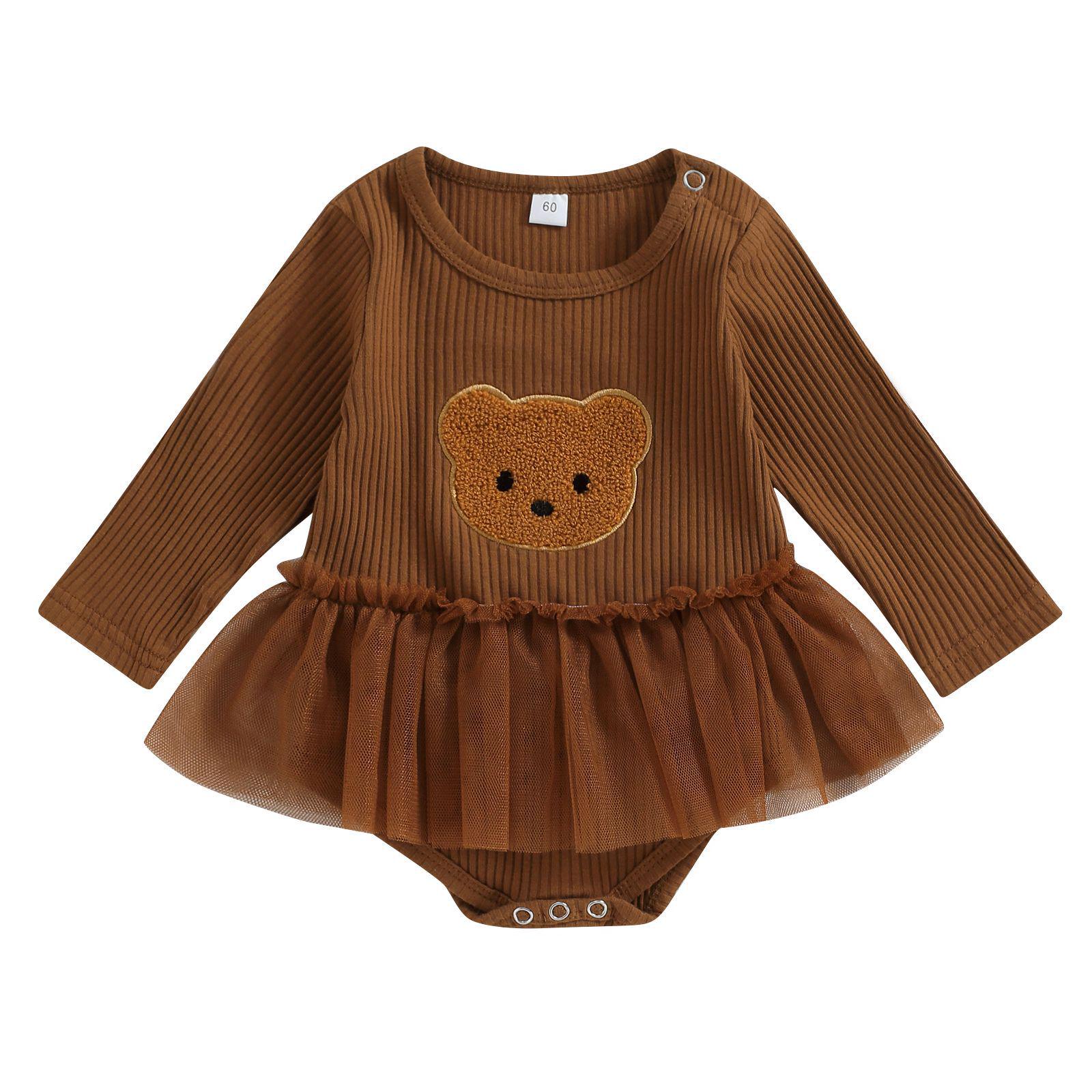Little Girl s Bear Embroidered Mesh Skirt Dress 70cm темно-коричневого