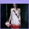 Halloween Ghost Bride Costume With Shoulder Straps And Handheld Bouquet For Cosplay And Party Events