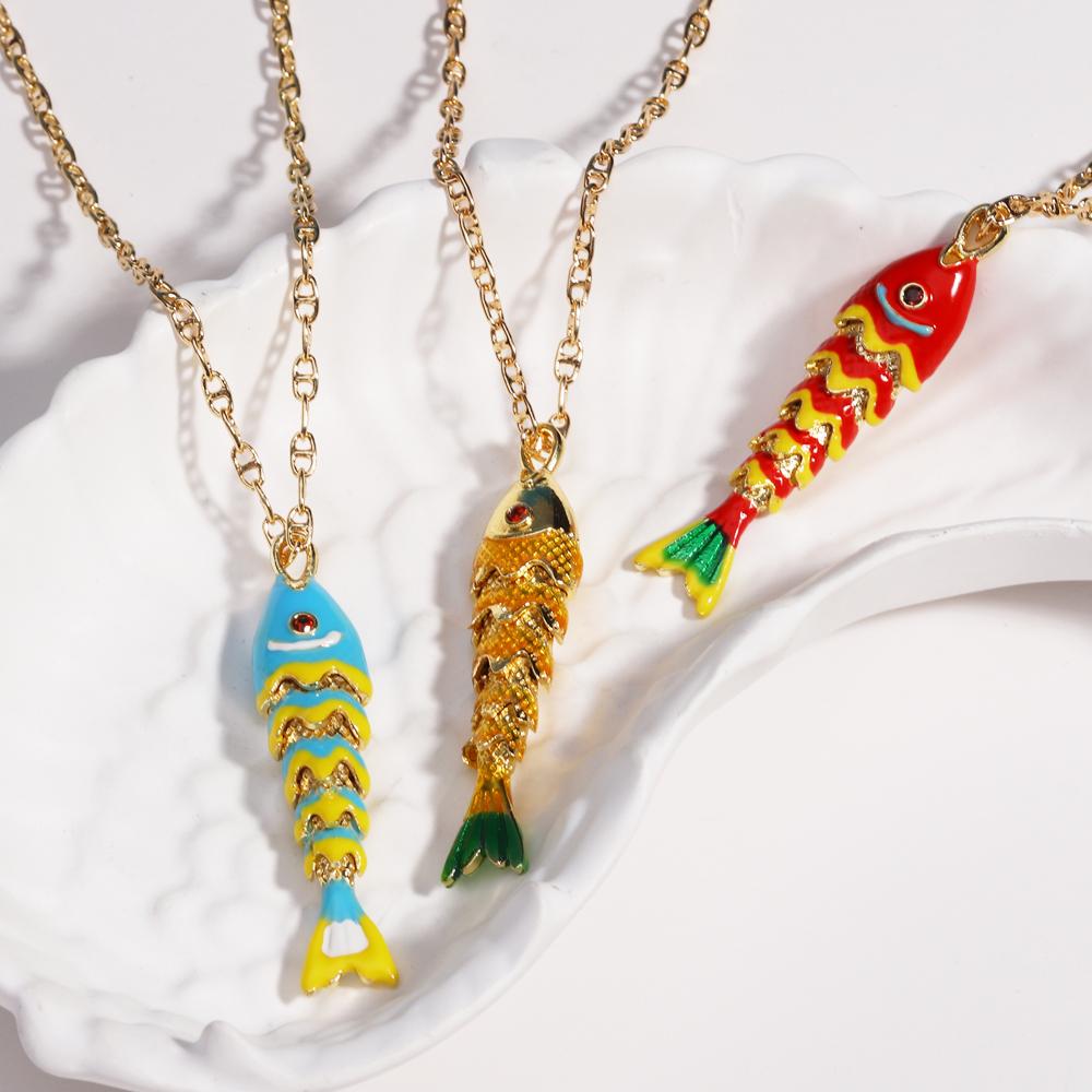 Prachtige Oceaankleurige Emaille Vis Hanger Ketting voor Vrouwen Roestvrij Staal Sleutelbeen Ketting Schattige Luxe Sieraden Cadeau