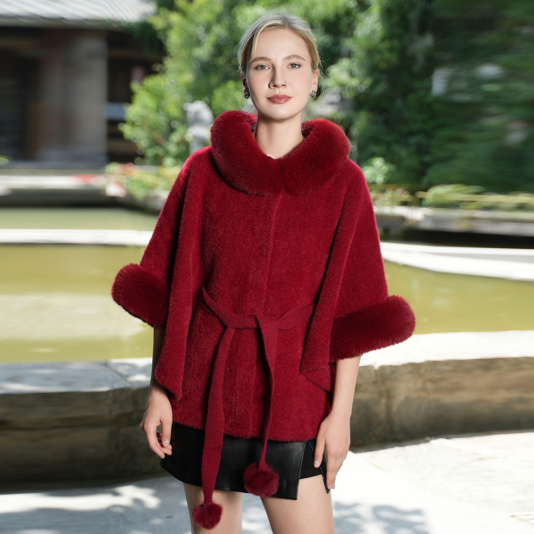 

New Autumn and Winter Faux Fur Cape Fur Collar Waist Belt and Outer Shawl one size fits all