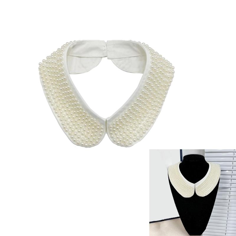 White Beaded Collar Elegant Detachable Sweater Collar Fashionable Women Collar for Event and Daily Wear