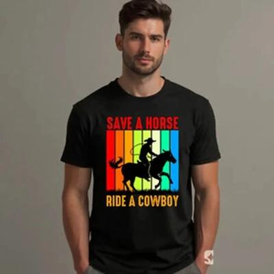 T Shirt Save A Horse Ride Cowboy Funny Lover Joke Vintage Gift Vintage Breathable Stylish Versatile Soft Casual