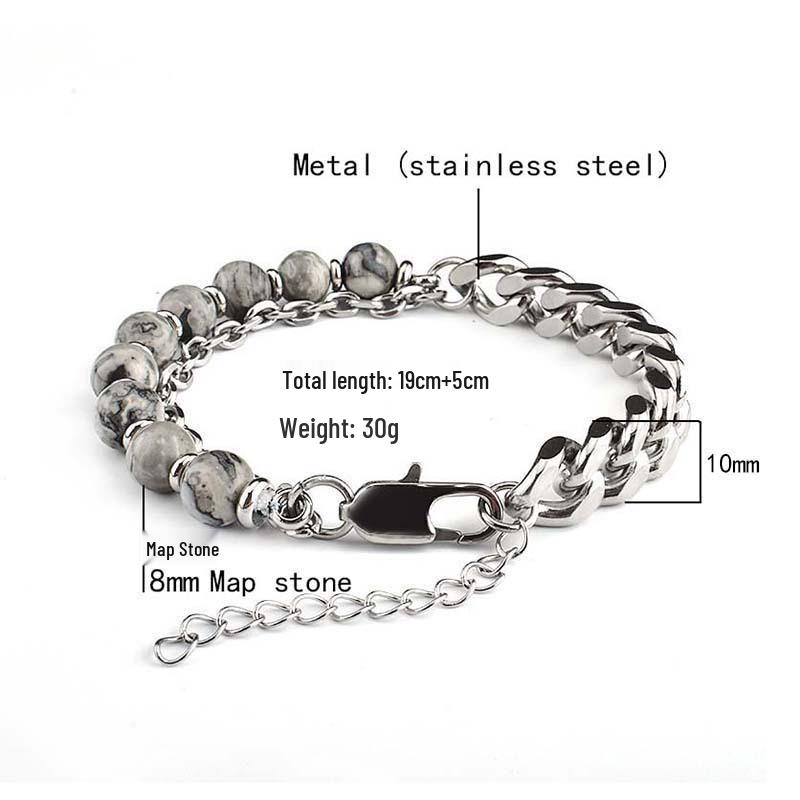 Stainless Steel Black Agate Men s Bracelet - New Chinese Style Jewelry