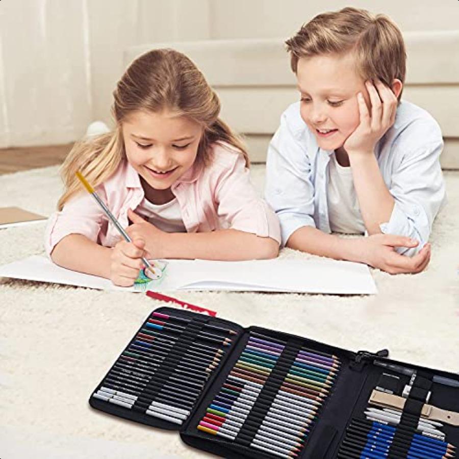 

Набор для рисования Prina 76 предметов Набор для эскизов Профессиональные художественные принадлежности с 3-цветным альбомом для эскизов Включает учебник Цветной графит Уголь Акварель United States