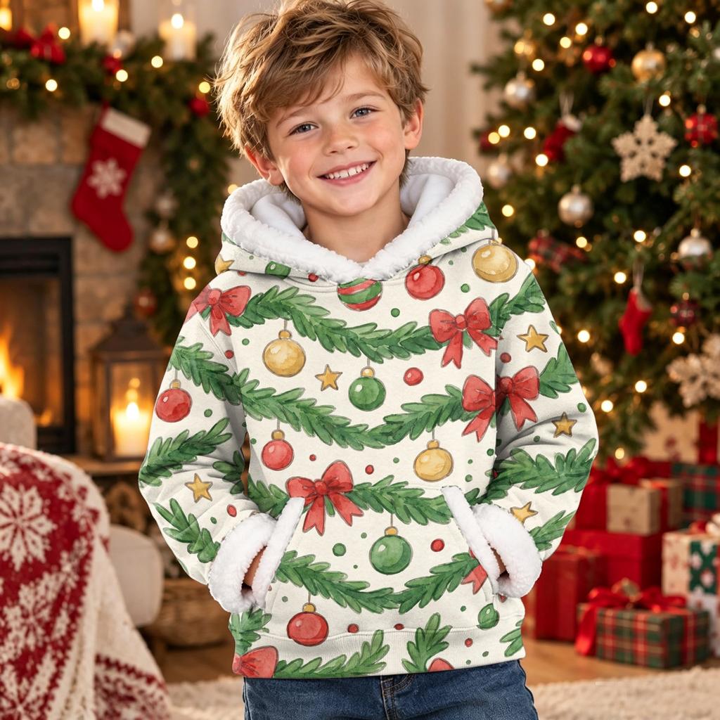 Kids Long Sleeve Christmas Print Casual Fashion Hooded Top