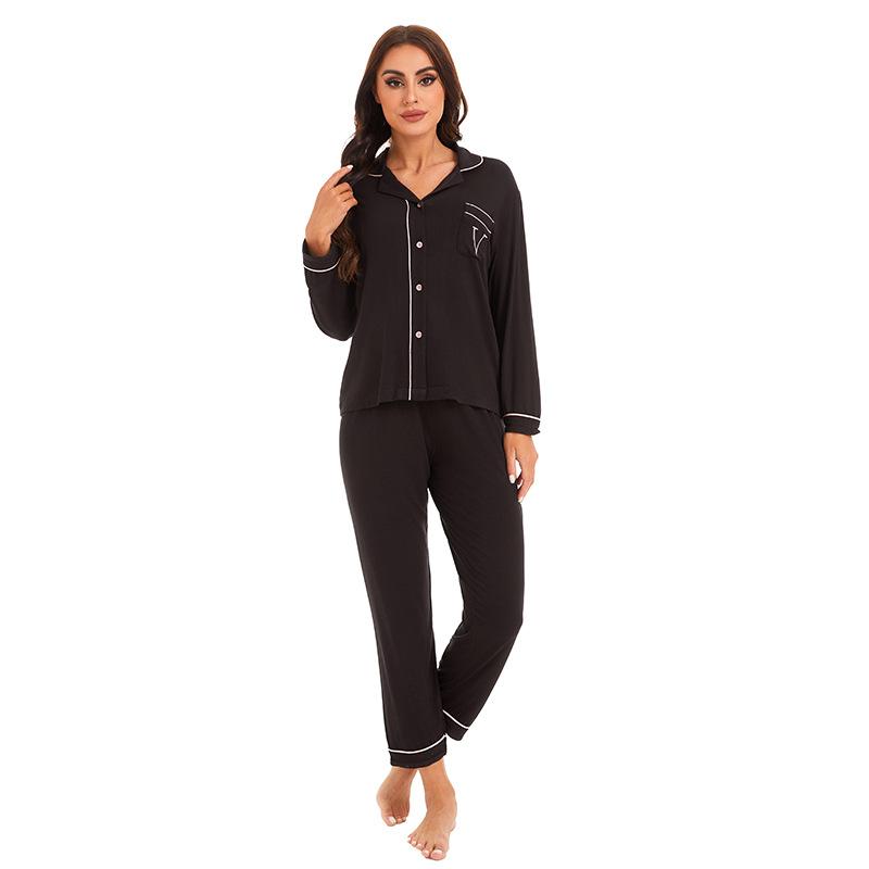 Pajamas Women's Modal Cotton Threaded Loose Double Pocket Homewear Set Long Sleeves Long Pants European and American Style Cardigan