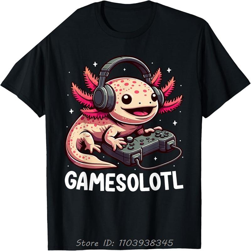 Gamesolotl Axolotl Video Gamer Kawaii Anime Giftsunisex Teens Individuality Graphic T Shirtsunisex Clothing cotton Streetwear