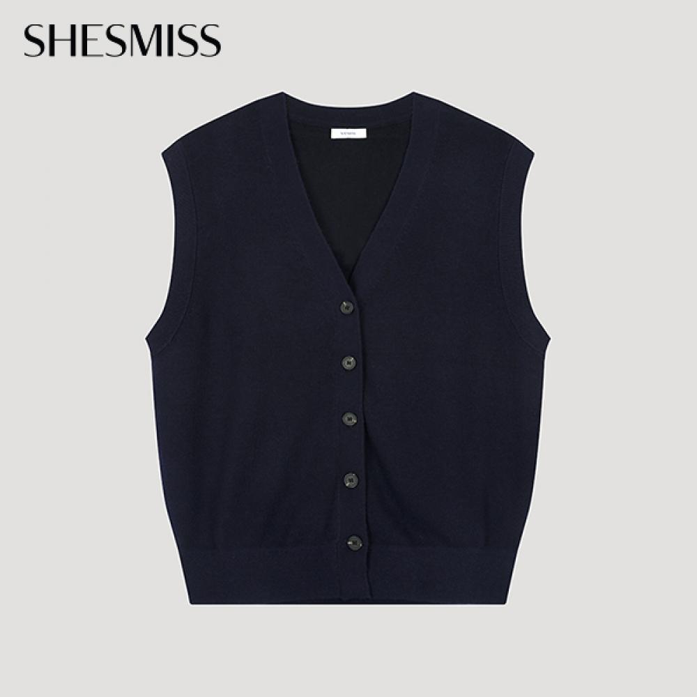 

She S miSS V Neck Button Up Knit VeSt SSkVto32510 Dn DARK NAVY/55