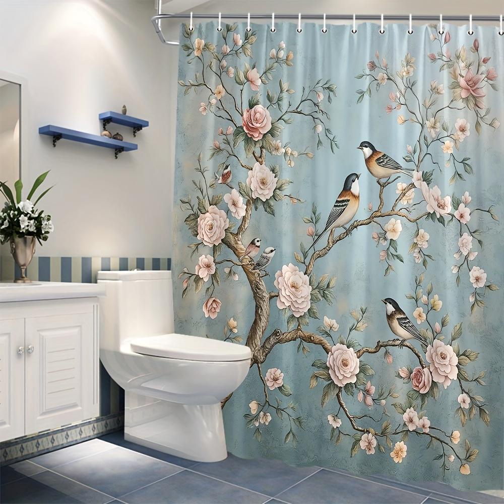 Blooming Branches And Birds Shower Curtain- Multi-Style Bath Decor, Perfect For Those Who Love Nature-Inspired And Practical