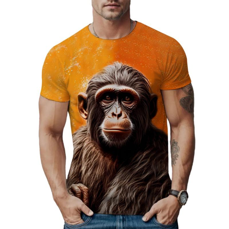 Summer Round Neck 3D Animal Print Top Fashionable Casual Short Sleeved Men's T-shirts