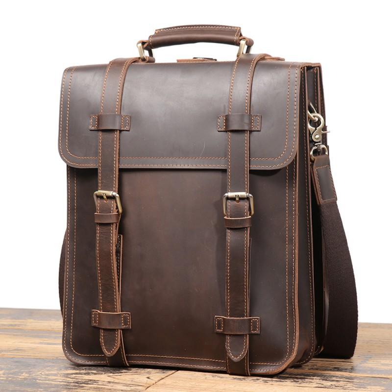 European American Retro Crazy Horse Leather Men s Backpack Wearable Suitcase Multifunctional Large Capacity Computer Bag