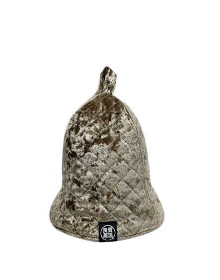 Gold glossy crushed velour fabric quilted polyester mesh sauna hat