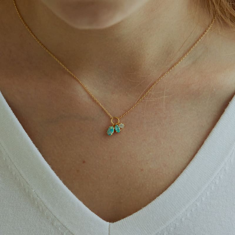 Shertz [Rosa/Mintgrün/Weiß] Edelsteinspitzen-Halskette (14k)