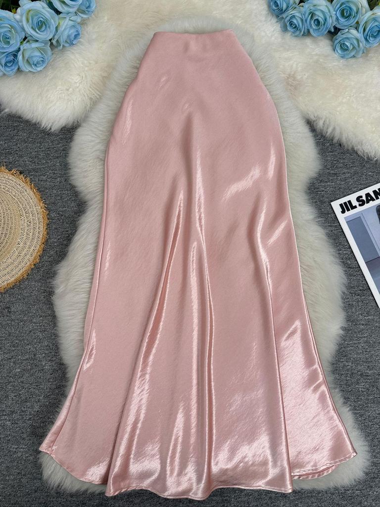 European-South African Satin Fishtail Maxi Skirt – Elegant Resort Style