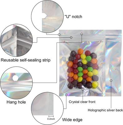 50/10PCS Laser Sealing Bags Plastic Holographic Candy Food Pouch Resealable Necklace Jewelry Gift Packaging Kitchen Storage Bag