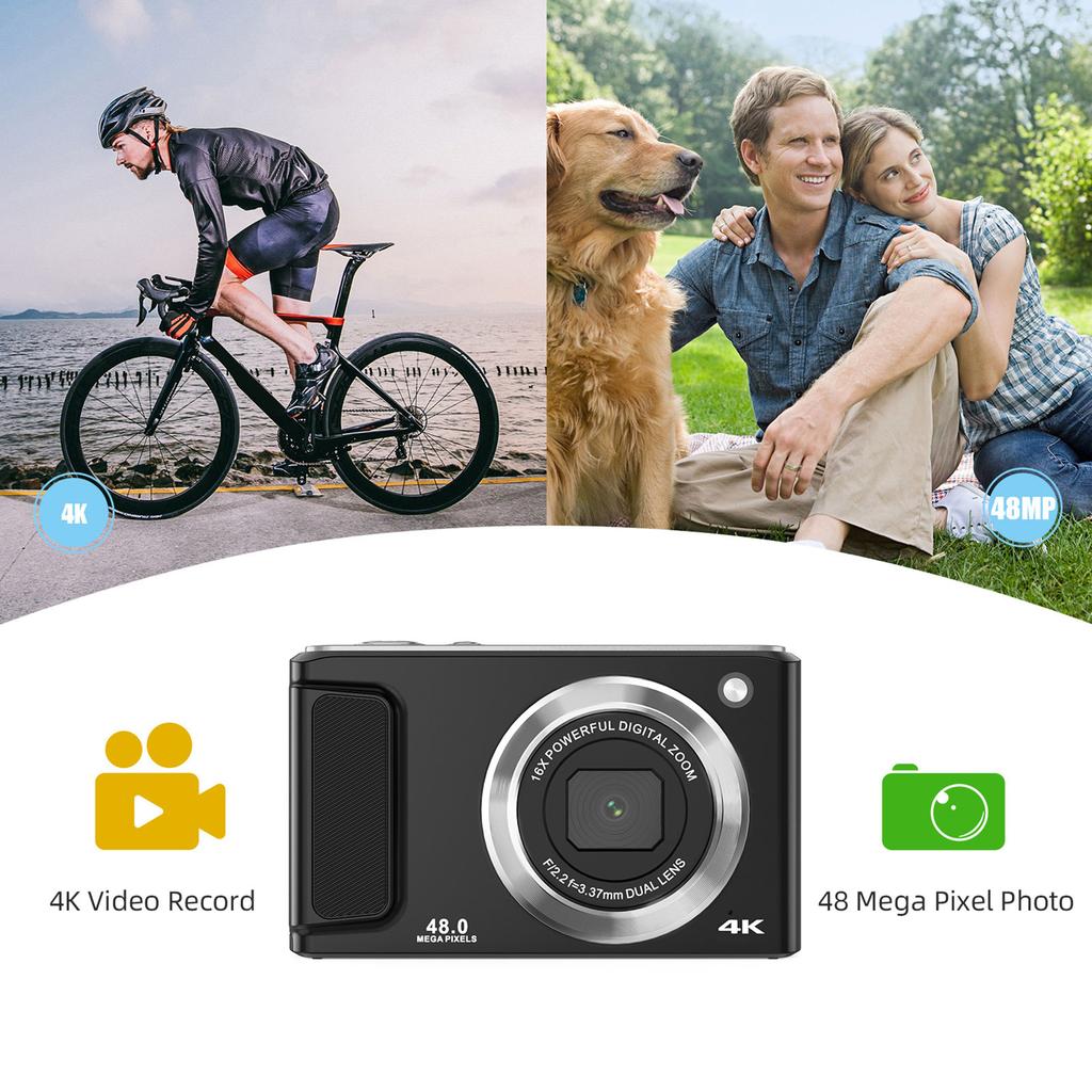 4K Digital Camera Digital Video Camera 48MP Dual Lens 2.8 Inch IPS Screen Auto Focus 16X Digital Zoom Built in Flash