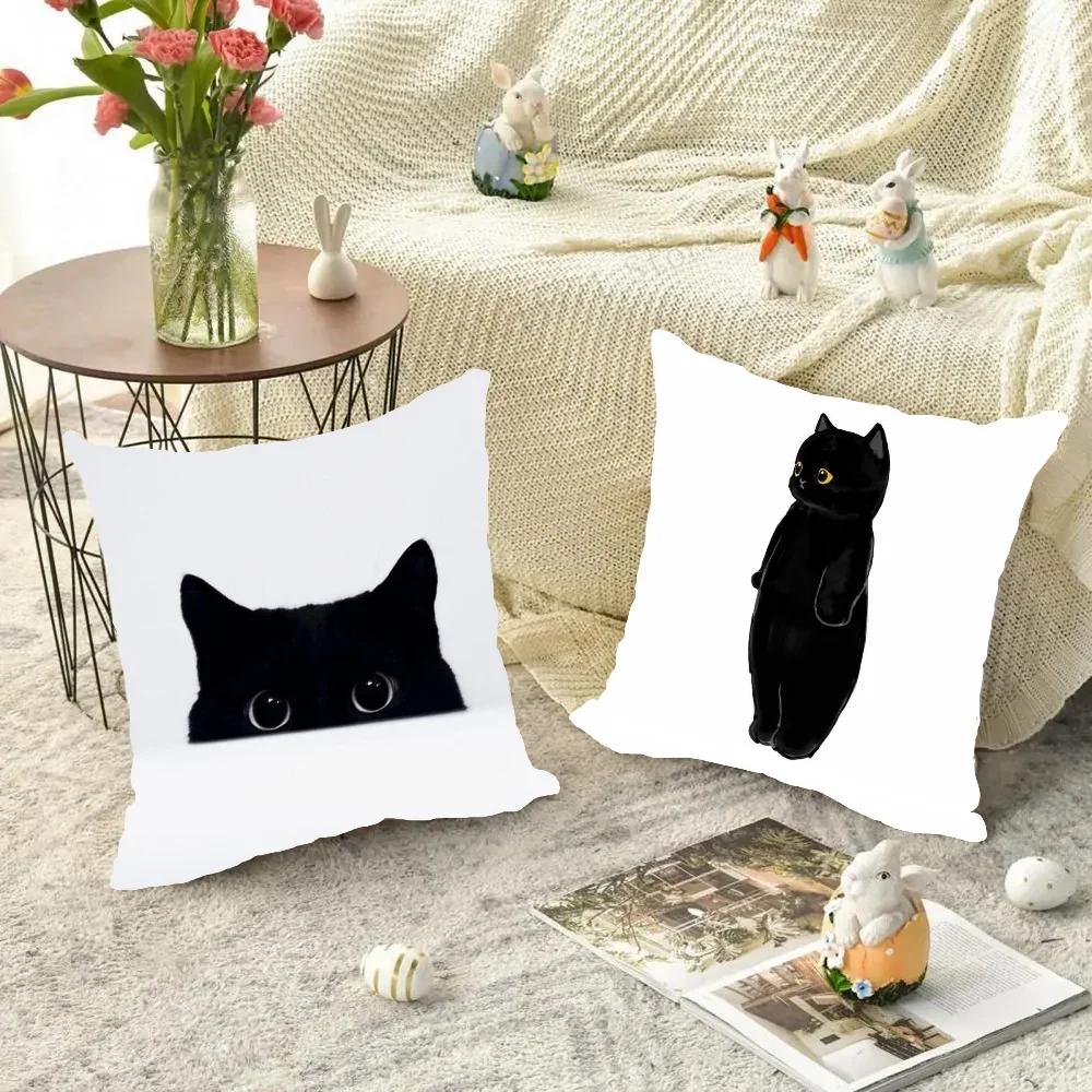 1 Stück Schwarze Katze Kissenbezug Quadratisch Schlafzimmer Sofa Freizeit Komfort Kissen Auto Wohnzimmer Heimdekoration