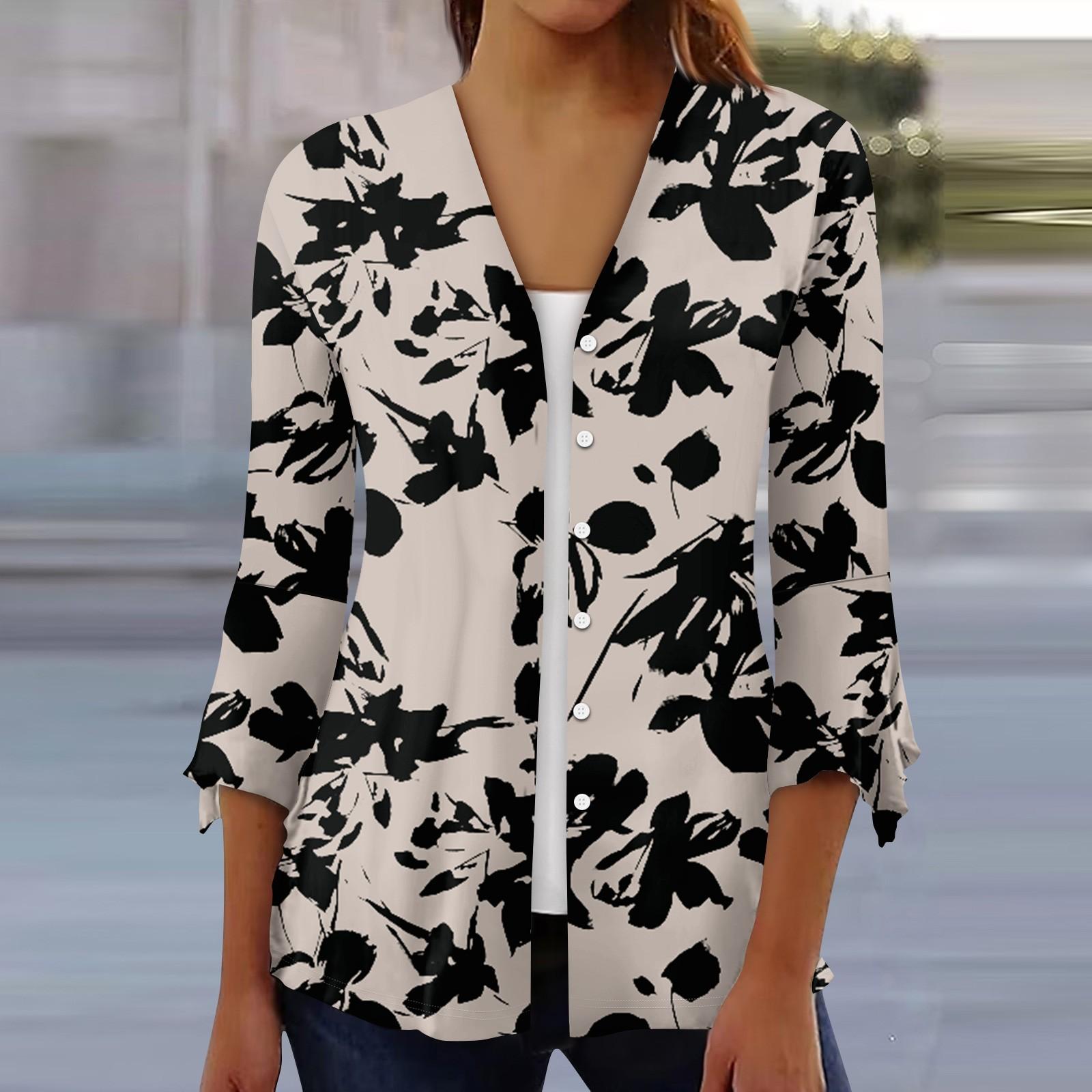 

Рубашки с рукавом 3/4 для женщин, свободная футболка с принтом, топы с v-образным вырезом и рюшами на рукавах M