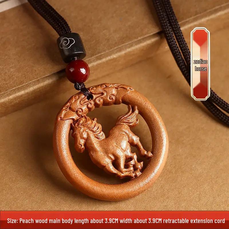 Peach Wood Zodiac Keychains: Year of the Dragon Pendant with Rat, Ox, Tiger Carvings - Carry-on Ornament Gift