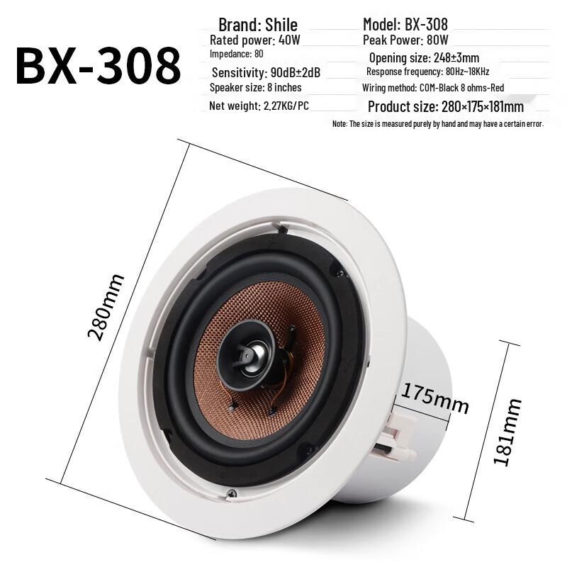 SHILE BX-308 8-inch Passive Ceiling Speaker CN plug (adapter included)