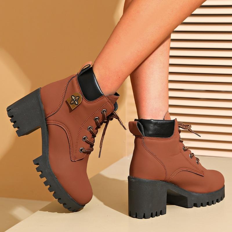 Fashion New Chunky Patchwork Cowboy Ankle Boots Woman Winter Autumn High Heels Shoes Platform Western Short Boots For Botas De Mujer