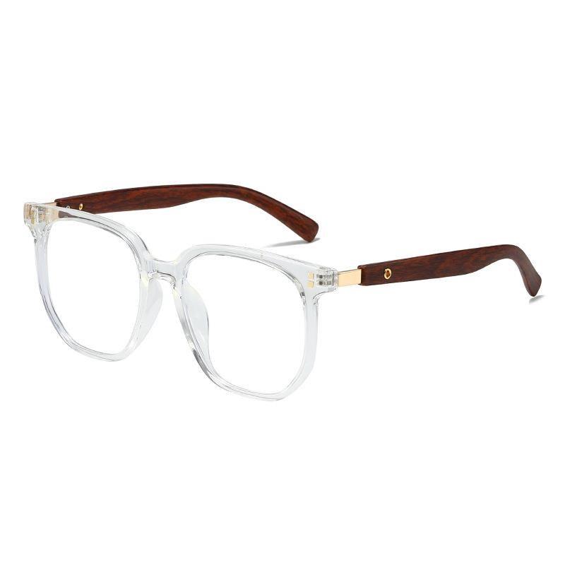 High-End Retro Anti-Blue Light Glasses with Wood Grain Legs and Myopia Plano Lenses