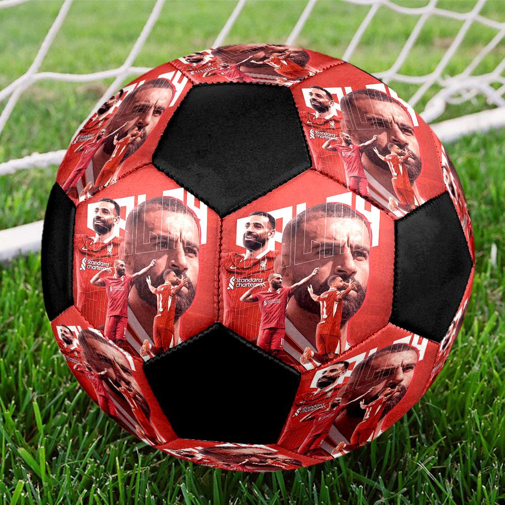 Salah Printed Size 5 Soccer Ball, Machine-Stitched PVC, Durable & High Bounce, All Ages Fit, fan merchandise, matches & outdoor use.