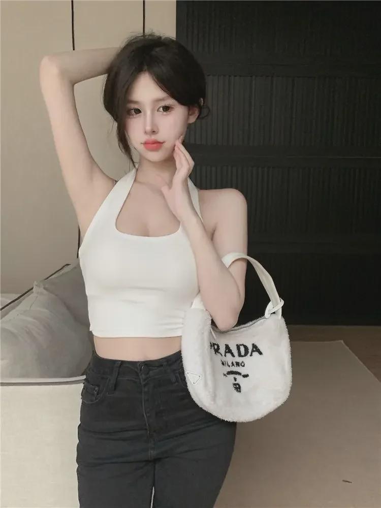 Korejský šikový top s halterneckem: Letní trendy top slim fit s hrudní vložkou