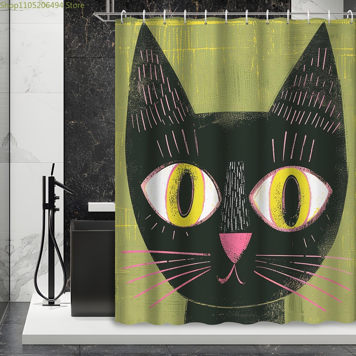 

Stylish Black Cat Face Shower Curtain Machine Washable All Season Waterproof Privacy Protection Art Design Modern 12Hooks W60H190(CM)-1 Pcs